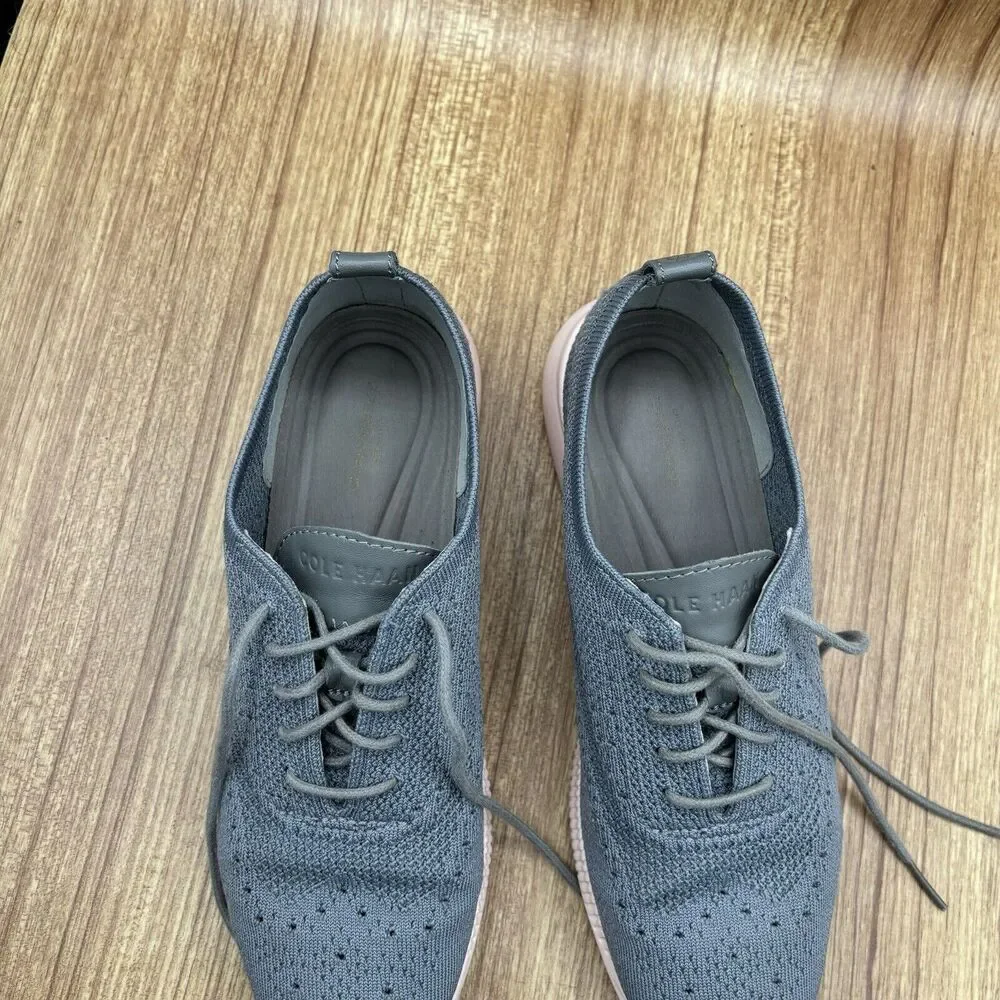 Cole Haan 2. Zero Grand OS Shoes lace up Pink Soles Gray Mesh Oxford Women 8.5 B